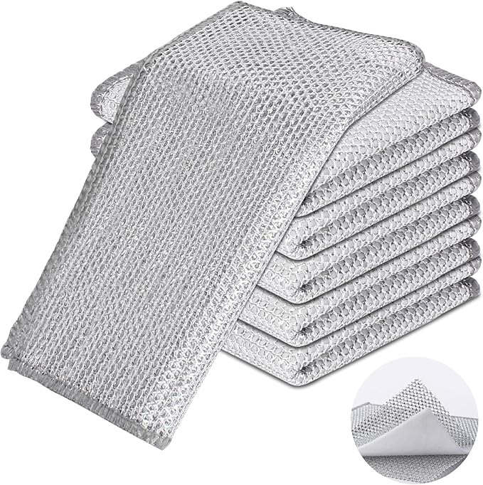 6PCS Three Layer Steel Wire Dishcloth, Multi-Functional Non-Scratch Wire Dishcloth, Wet and Dry Cleaning Rags, Stainless Steel Cleaning Cloth, Kitchen Rags for Cookware, Plates, Stove Tops