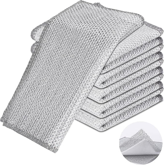 6PCS Three Layer Steel Wire Dishcloth, Multi-Functional Non-Scratch Wire Dishcloth, Wet and Dry Cleaning Rags, Stainless Steel Cleaning Cloth, Kitchen Rags for Cookware, Plates, Stove Tops