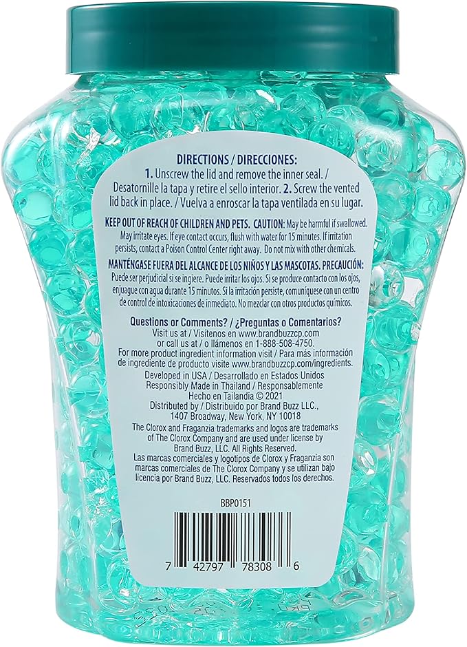Clorox Fraganzia Crystal Beads Air Freshener, Long Lasting Room Deodorizer and Odor Eliminator Gel Beads to Freshen Home, Car, or Office, Island Orchid Scent, 12 Fl Oz