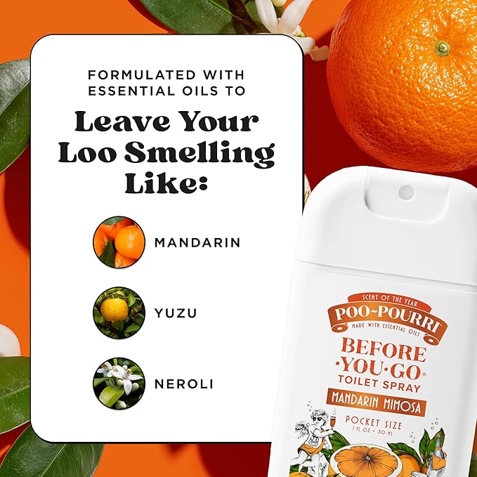 Poo-Pourri Before-You-Go Pocket Toilet Spray, Travel Essentials, Mandarin Mimosa, 1 Fl Oz, Up to 50 Uses, On-The-Go Bathroom Odor Deodorizer with Essential Oils, TSA Approved Size