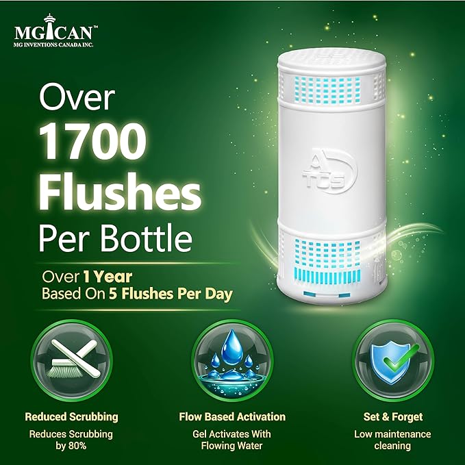 MGICAN Patented Automatic Toilet Bowl Cleaner System (ATCS) 1700+ Flushes - Non Toxic Toilet Bowl Cleaner 1 Year Supply - Toilet Tank Cleaner for Hard Water Stains & Limescale - UL-Certified (1 Pack)