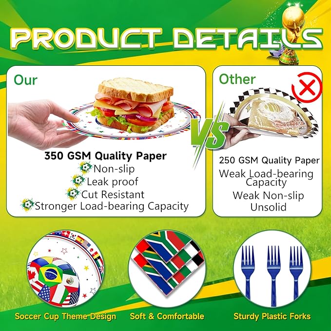 96 Pieces International World Flags Plates and Napkins Tableware Set, Soccer World Flags Disposable Paper Plates Napkins Forks for Soccer Party Supplies Sports Theme Events Birthday Decor - Serves 24
