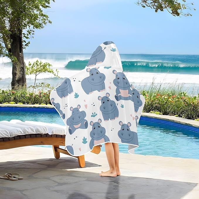 susiyo Kids Hooded Bath Towel Cute Hippos Beach Towel for Kids 23.5 x 50 Inch Microfiber Soft Absorbent Quick Dry Bath Swim Pool Towel Wrap Poncho Bathrobe with Hood for Kids Toddler