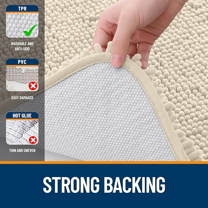 OLANLY Large Bathroom Rugs 40x32, Extra Soft Absorbent Chenille Bath Rugs, Rubber Backing Quick Dry, Machine Washable Bath Mats for Bathroom Floor, Tub and Shower, Home Decor Accessories, Sand