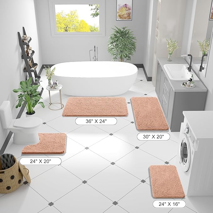 OLANLY Bathroom Runner Rugs 47x17, Extra Soft Absorbent Chenille Bath Rugs, Rubber Backing Quick Dry, Machine Washable Long Bath Mats for Bathroom Floor, Tub and Shower, Home Decor Accessories, Peach