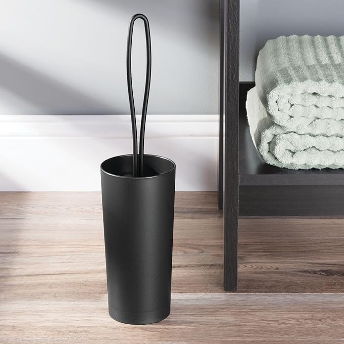 iDesign Toilet Brush and Holder for Bathroom - Matte Black