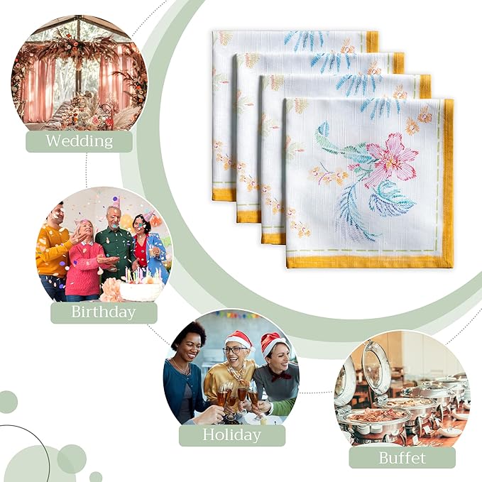 Maison d' Hermine 100% Cotton Cloth Napkins Set of 4 Everyday Reusable Square Napkins Cloth Washable Dinner Party Wedding Restaurant Hotel Kitchen Spring Summer (Paradise Island, 20" x 20")