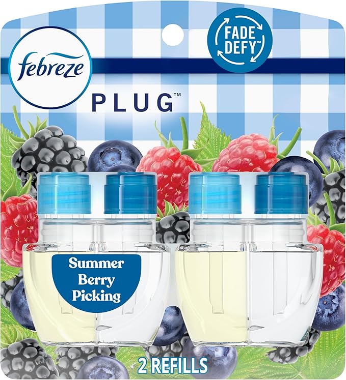 Febreze Plug In Air Freshener, Odor-Fighting Scented Oil Refill, Summer Berry Picking, 2 Refill