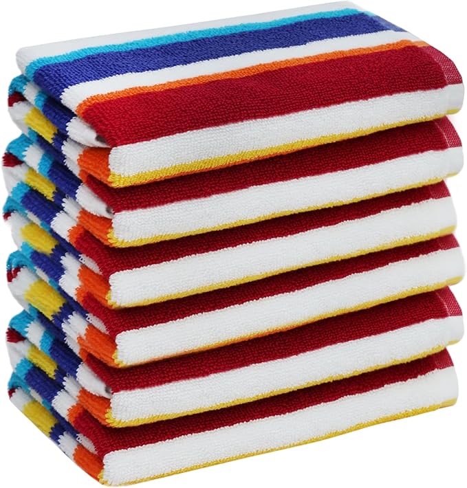 ORIGINAL KIDS Hand Towels - Set of 6 Yarn Dyed Terry 100% Cotton Hand Towels - Super Soft Quick Dry Easy Care Absorbent Towels for Bathroom Kitchen Toddlers Children - 16 x 27 - Cabana Stripe Multi