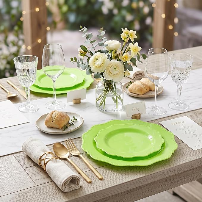 COLOSUS Green Plastic Plates 60Pcs, Light Green Disposable Party Plates, Heavy Duty Plastic plates include 30 Dinner plate 10.5" and 30 Salad/Dessert Plate 8.25" for Mother's Day,Party,Dinner
