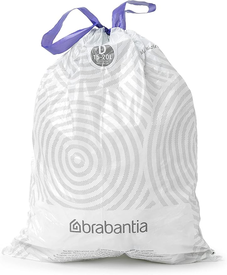 Brabantia PerfectFit Trash Bags (Size D/0.5-0.8 Gal) Thick Plastic Trash Can Liners with Drawstring Handles (120 Bags)