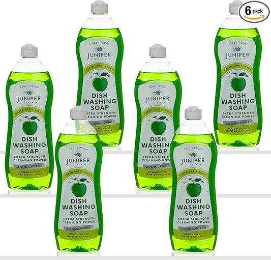 Juniper CLEAN, Dish Soap, Green Apple Scent, Liquid Dish Washing Soap Squeeze Bottle 25 Fl Oz (Pack of 6)