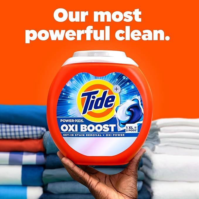 Tide Oxi Boost Power PODS Laundry Detergent Pacs, 32 Count, Set-In Stain Removal + Oxi Power, laundry soap detergent pacs