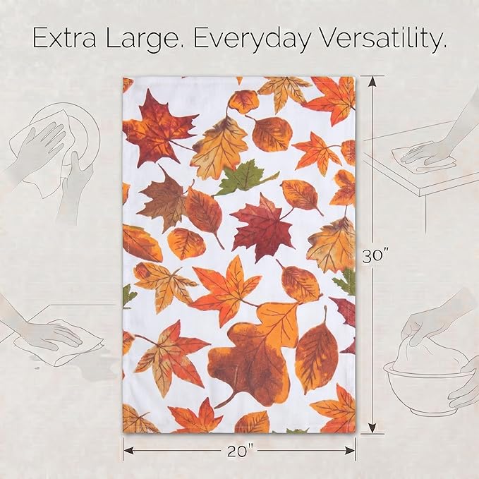 Urban Villa Kitchen Towels Harvest Leaves Print Dish Towels Set of 6 20" X30” 100% Cotton Highly Absorbent Quick Drying Dish Cloths & Dish Towels Thanksgiving Fall Tea Towels with Hanging Loop Towels