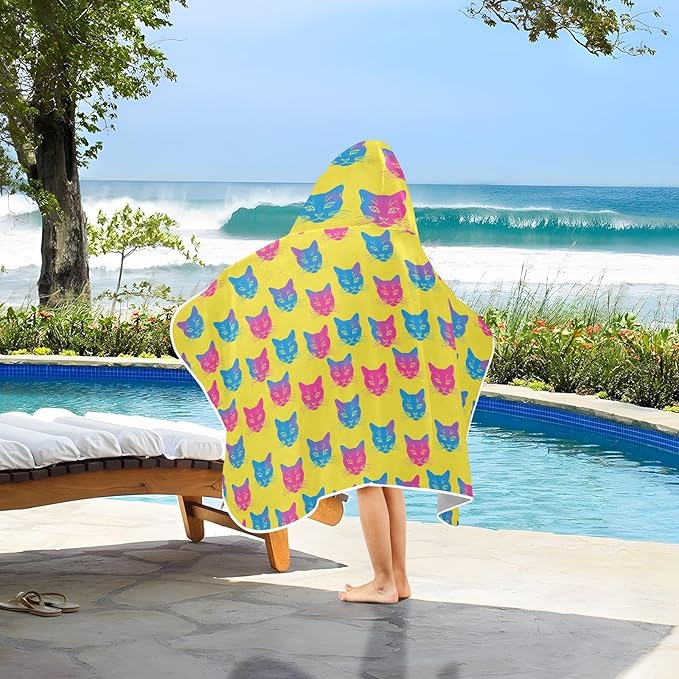 Beach Towels for Kids Yellow Gradient Cat Hooded Beach Bath Towel Quick Dry Hood Towels