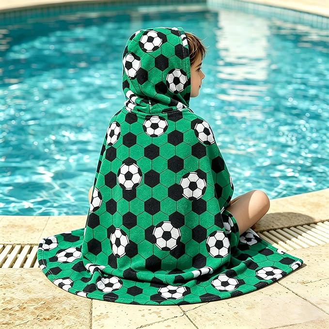 Hooded Towels for Kids - Superfine Fiber Soccer Toddler Hood Bath Towels Beach Hooded Poncho Absorbent Pool Toddler Swim Bath Wrap for Boys & Girls 3-10 Years Beach Essentials, 60 * 35 inches