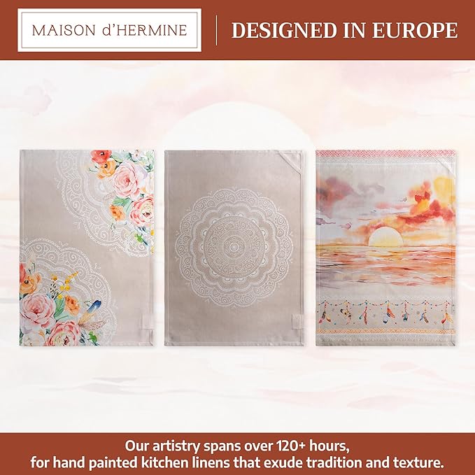 Maison d' Hermine Kitchen Towels Set of 3 100% Cotton 27.50" x 20" Reusable Cloth Tea Dish Towels Absorbent with Hanging Loop for Kitchen Farmhouse Hotel Spring Summer - Ibiza - Beige