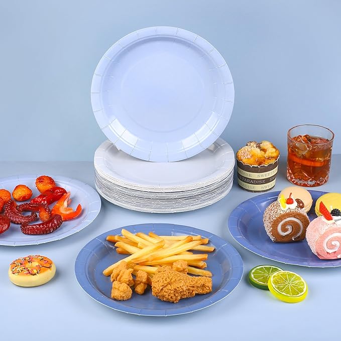 Kochorie 60 Pieces Dusty Blue Disposable Paper Plates 9 Inch Heavy Duty Dinner Plates, Solid Color, Table Decorations Party Supplies for Birthdays, Weddings, Daily Use