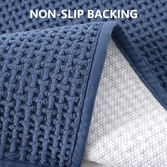 Bathroom Rugs Non Slip Washable, Super Absorbent Thin Bath Mat for Small Quick Dry Low Pile Bathroom Rug, (Navy Blue, 24″x16″)
