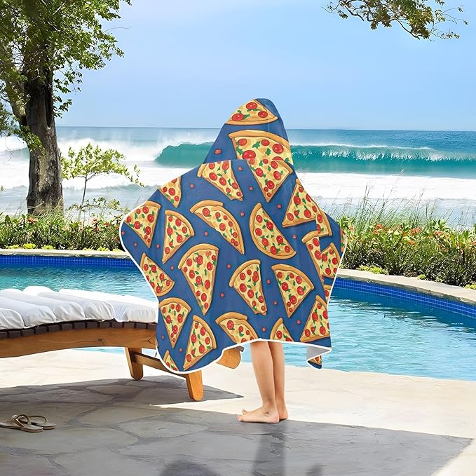 Kids Hooded Towels Funny Pizza Swimming Beach Towel 23.5" x 50" Bath Towel for Boys Girls 21216709