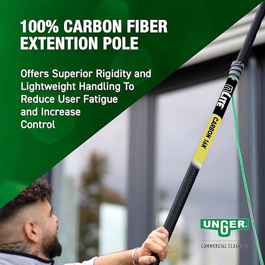 Unger Commercial Window Cleaner Waterfed Pole Kit - nLITE Carbon 16K 40' Waterfed Pole Starter Set with Brush & Hose - C12BH