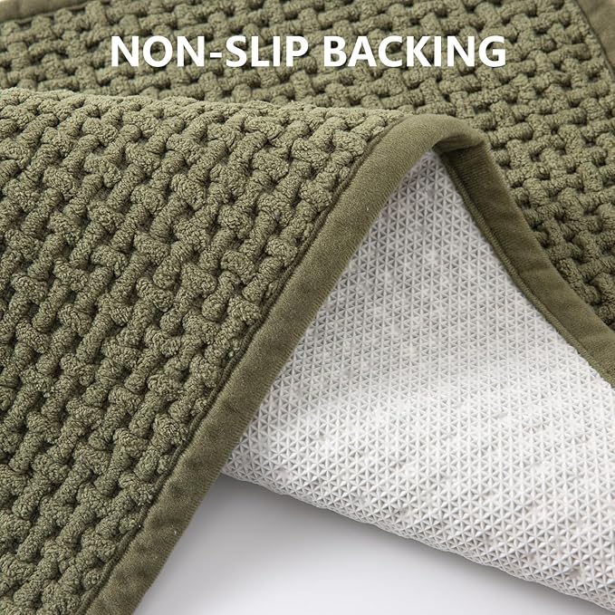 Bathroom Rugs Non Slip Washable, Super Absorbent Thin Bath Mat for Small Quick Dry Low Pile Bathroom Rug, (Dark Green, 32″x20″)