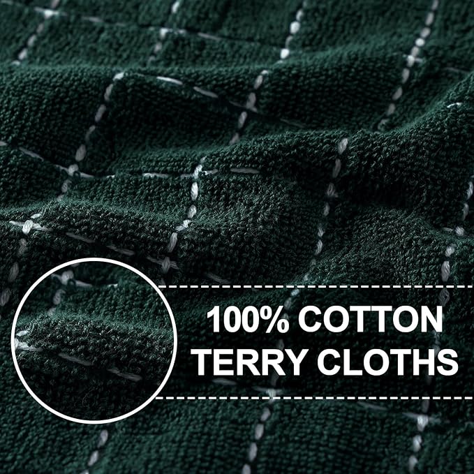 Homaxy 100% Cotton Terry Kitchen Towels(Blackish Green, 13 x 28 inches), Checkered Designed, Soft and Super Absorbent Dish Towels, 8 Pack