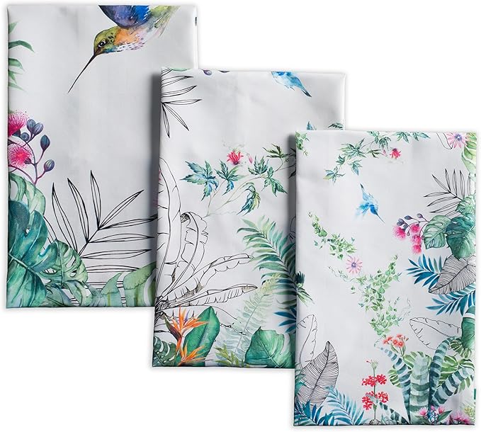 Maison d' Hermine Kitchen Towels Set of 3 100% Cotton 27.50" x 20" Reusable Cloth Tea Dish Towels Absorbent with Hanging Loop for Kitchen Farmhouse Hotel Spring Summer - Tropiques