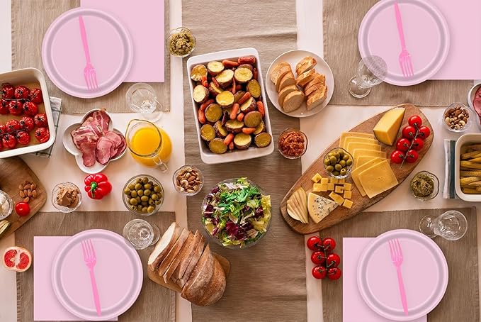 72 Pcs Pink Paper Plates 7in Disposable Dessert Plates Napkins and Forks Party Tableware Set Decoration Supplies for Birthday Baby Shower Wedding Holiday Bridal Shower Party, Serve 24