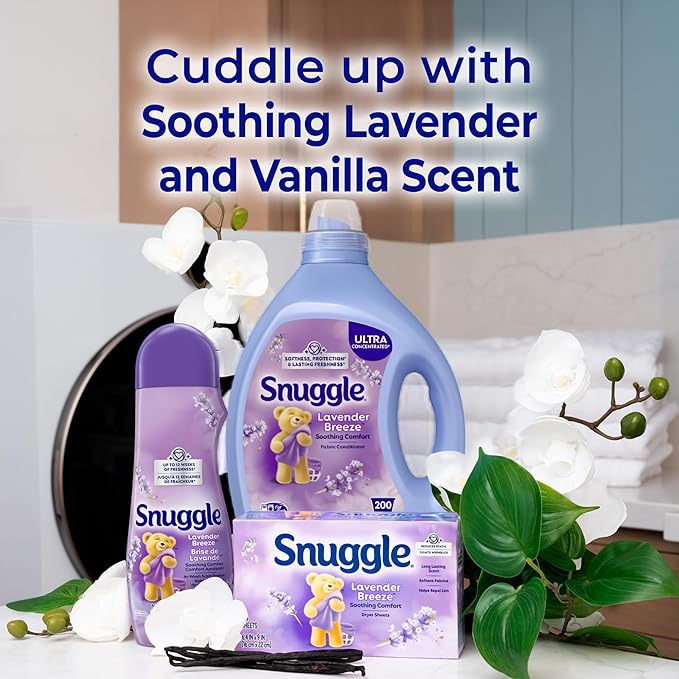 Snuggle Fabric Softener Liquid,Ultra Concentrated,80 Oz,188 Medium Loads,Lavender Breeze Fabric Conditioner,Long-Lasting Scent,Softens,Reduces Static & Wrinkles,Helps Protect Color,(Pack of 2)