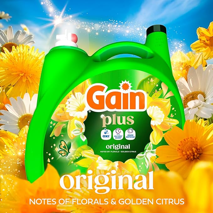 Gain Plus Liquid Laundry Detergent, Cleaner, Fresher, Now with Oxi, Original Scent, 99 fl oz, 75 Loads