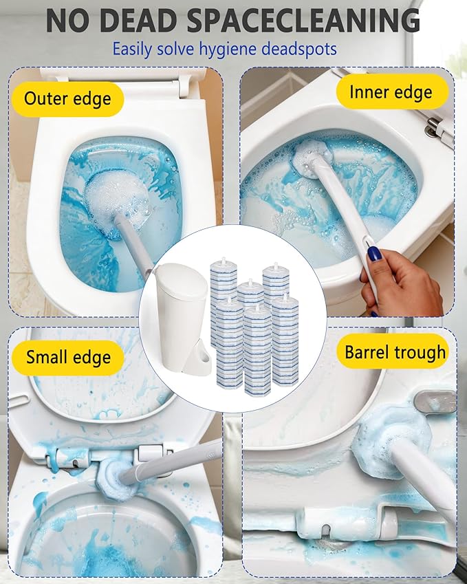 60 Count Toilet Bowl Wand Refills Compatible with Clorox, Disposable Toilet Cleaner Refill Pads, Replacement Brush Heads for Most Toilet Cleaning System, No Falling Apart