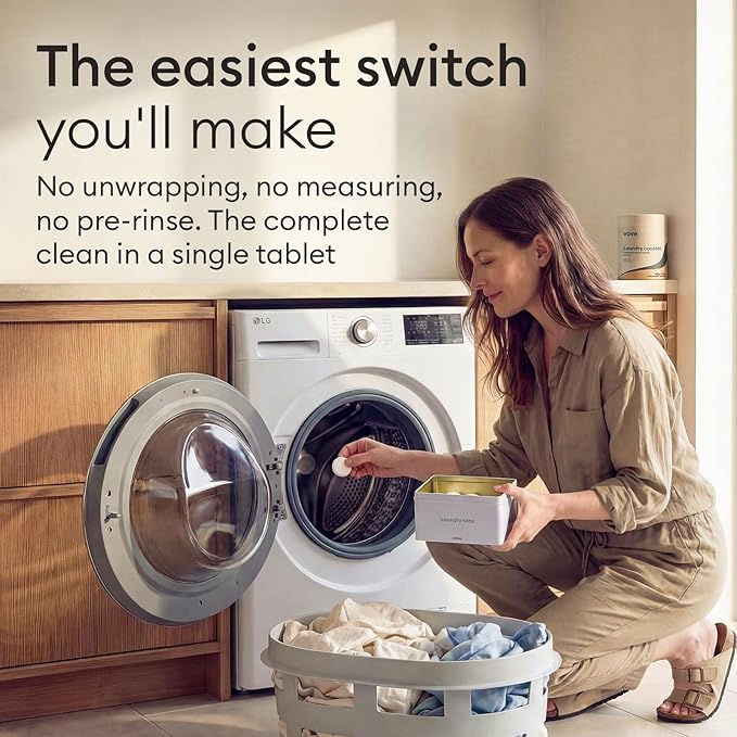 Vove Laundry Detergent Tablets, 80 Loads Value Pack - Plastic-Free, PVA-Free, Zero Microplastics - Enzyme-Powered Stain Removal - Plant-Based, Fragrance-Free, Works in Cold Water, Septic Safe