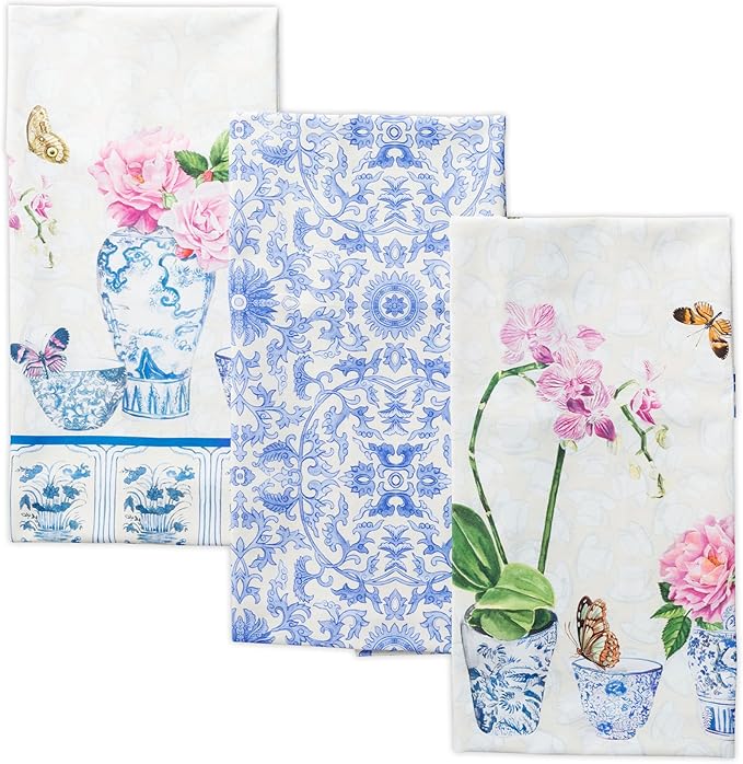 Maison d' Hermine Kitchen Towels Set of 3 100% Cotton 27.50" x 20" Reusable Cloth Tea Dish Towels Absorbent with Hanging Loop for Kitchen Farmhouse Hotel Spring Summer - Canton