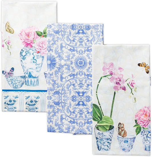 Maison d' Hermine Kitchen Towels Set of 3 100% Cotton 27.50" x 20" Reusable Cloth Tea Dish Towels Absorbent with Hanging Loop for Kitchen Farmhouse Hotel Spring Summer - Canton