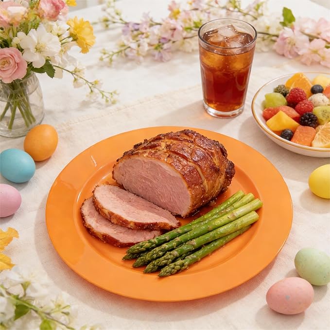 FLOWERCAT 60PCS Orange Plates - Heavy Duty Orange Plastic Plates Disposable for Easter & Spring Party - Serve 30 Guests 10.25inch and 7.5inch