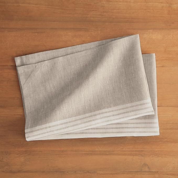 Solino Home White and Natural Linen Kitchen Towels Set of 2-100% Pure Linen 17 x 26 Inch Farmhouse Tea Towels with Hanging Loop - European Flax Kitchen Dish Cloth - Quick Dry & Machine Washable