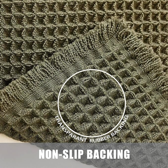 Set of 2 Waffle Bathroom Rugs, Non Slip Absorbent Waffle Knit Bath Mat for Shower Floor, Tub and Bathroom Door, Ultra Soft Quick Dry, Olive Green, 18"x30"+24"x36"