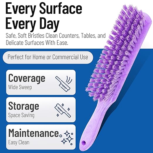 SPARTA 8 Inch Soft Counter Brush with Polyester Bristles and 5 Inch Handle, Color Coded Handheld Broom for Tables Countertops and Foodservice Surfaces, 13 Inch Overall Length, Purple, Pack of 6