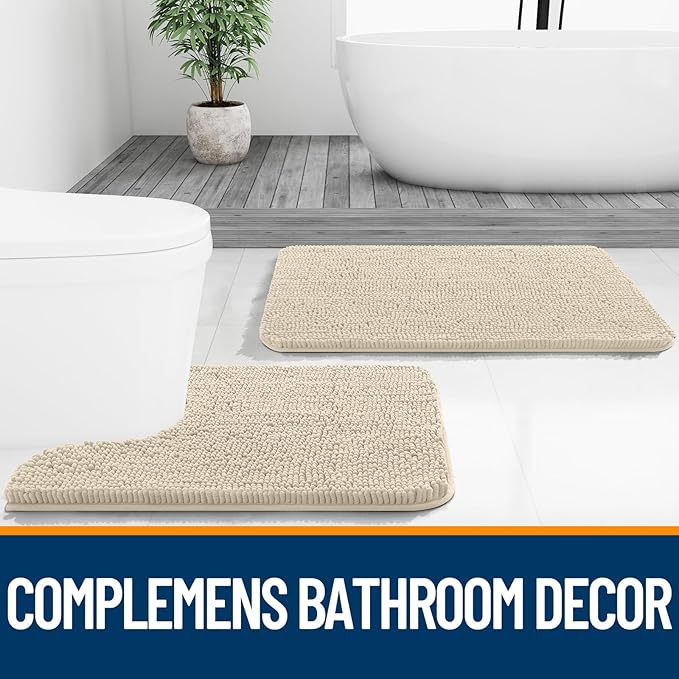 OLANLY Bathroom Runner Rugs 44x24, Extra Soft Absorbent Chenille Bath Rugs, Rubber Backing Quick Dry, Machine Washable Long Bath Mats for Bathroom Floor, Tub and Shower, Home Decor Accessories, Sand