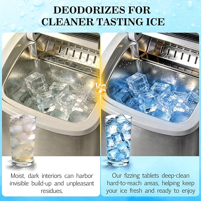 Bellaluce Ice Machine Cleaner Tablets Descaler (32 Pack) – Nickel-Safe Countertop Portable Commercial Ice Maker Cleaning – Remove Hard Water Buildup, Odor-Free, Crystal Clear Ice