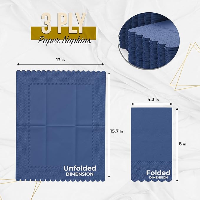 Party Solids Blue Scalloped Napkins Disposable 20 Pcs 3-Ply Blue Scalloped Dinner Napkins Disposable Decorative for Dinners & Parties, Paper Guest Towels for Bathroom & Party Supplies