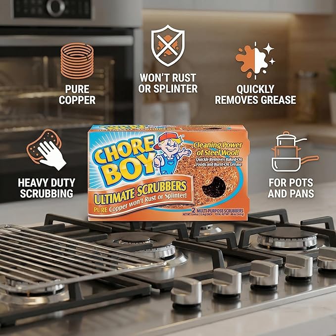 Heavy Duty Copper Scrubber for Pots and Pans 2 pcs (Pack of 2) – Dish Scrub Pad for Stubborn Grease – Steel Wool Alternative – Scouring Pads for Cast Iron Use