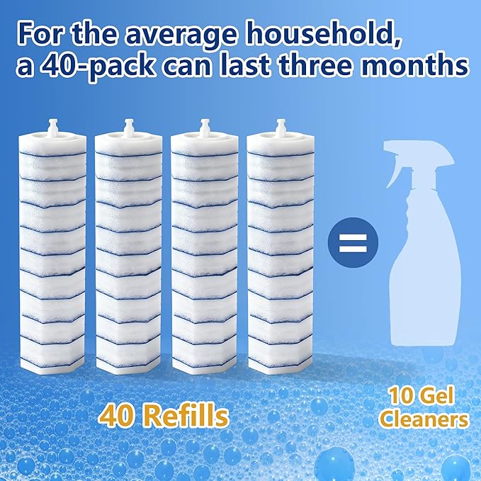 40 Toilet Wand Refills for Clorox Toilet Wand, Disposable Toilet Brush Head with Rich Foaming, Extra Thick Triple-layer Refills, Strong Cleaning & Scrubbing Power, Won't Fall Off or Fall Apart
