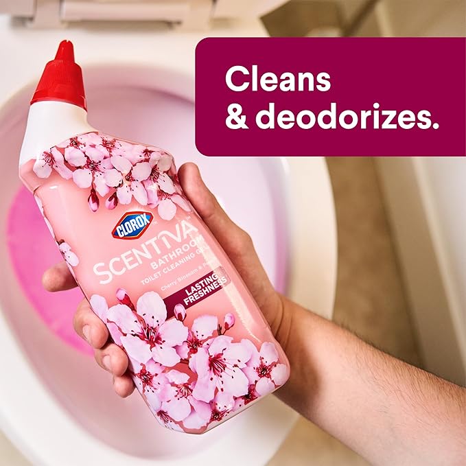 Clorox Scentiva Bathroom Toilet Cleaning Gel, Cherry Blossom and Peach, 24 Fluid Ounces (Pack of 2)