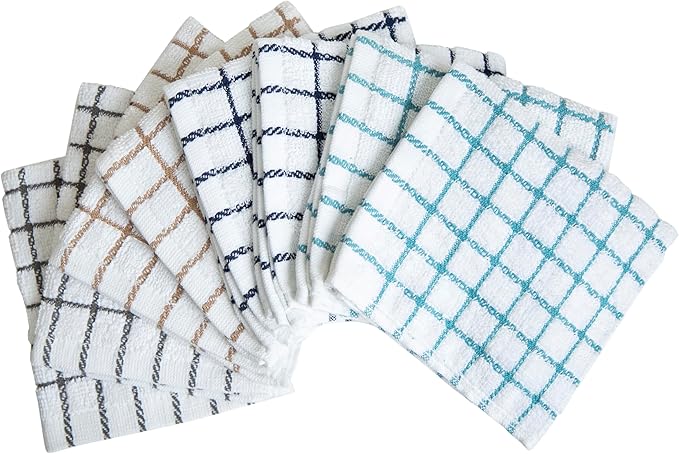 Bumble Dish Cloths (8 Pack) | 12” x 12” | 100% Cotton Kitchen Towels | 406 GSM | Soft, Highly Absorbent & Durable Dish Towels for Kitchen | Multicoloured Checked