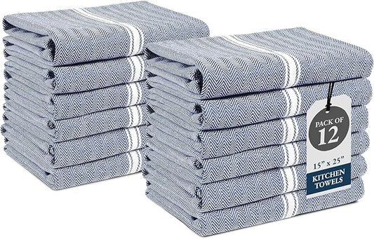 LANE LINEN Kitchen Towels Set - 100% Pure Cotton Dish Towels for Kitchen, Super Absorbent Kitchen Hand Towel, Blue Tea Towels, Soft & Durable Dish Cloths, Pack of 12 – 15”x25”, Blue Chambray