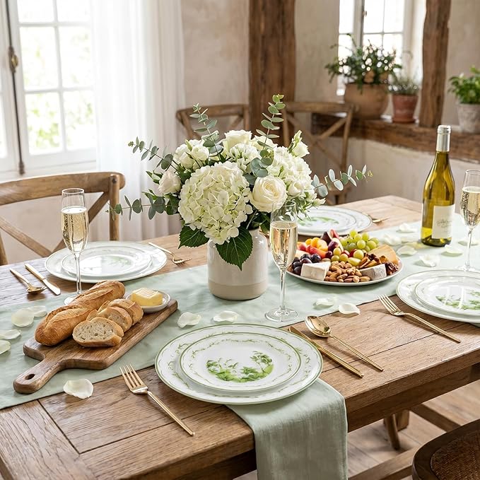 30Pcs White and Clear Plastic Plates - White Lily of the Valley Plates Disposable Heavy Duty,Perfect for Weddings, Tea Parties, Holidays - 10.25" Dinner & 7.5" Dessert Plastic Plate