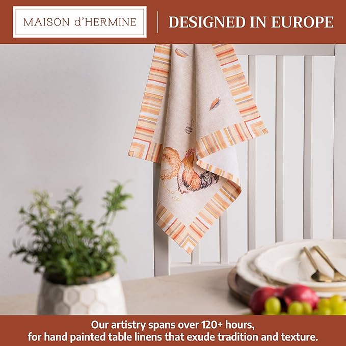 Maison d' Hermine 100% Cotton Cloth Napkins Set of 4 Everyday Reusable Square Napkins Cloth Washable Dinner Party Wedding Restaurant Hotel Kitchen Spring Summer (Barnyard Rooster, 18" x 18")