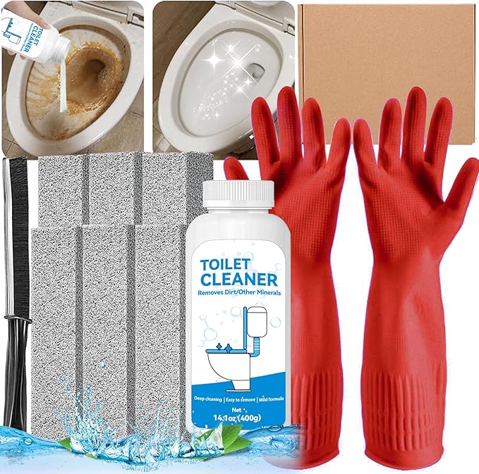NLXCXUCY 9Pcs Pumice Stone Toilet Bowl Cleaning Brush Set with Long Cleaning Gloves Crevice Brush Powerfully Cleans Stain Hard Water Ring Calcium Buildup Rust for Cleaning Toilet Bathrooms